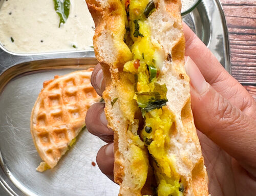 Cheese Masala Dosa Waffle Sandwich